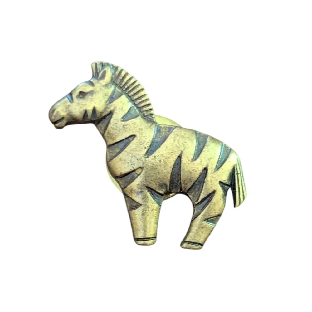 JJ‎ Jonette Zebra Pin Brooch Vintage Bronze Gold Tone Animal Tie Tack Lapel